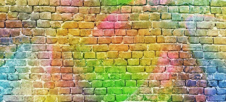 Foto parede de tijolos pintados, abstrato uma cor diversificada