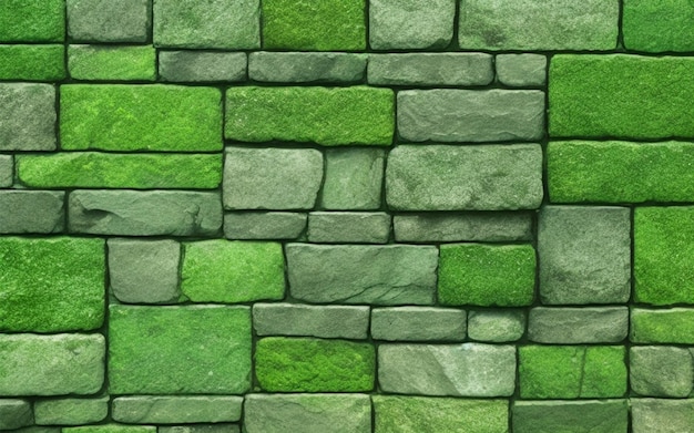 Parede decorativa feita de grandes tijolos verdes de diferentes tamanhos Generative AI
