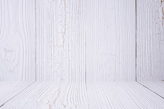 Parede e assoalho de madeira brancos do fundo. textura de madeira. superfície, pano de fundo de exibição, colocar produto.
