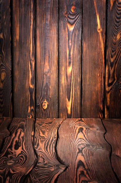 Parede e piso de tábuas velhas de madeira