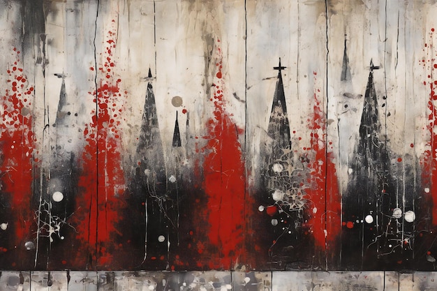 Foto parede grunge com pintura vermelha e branca fundo abstrato