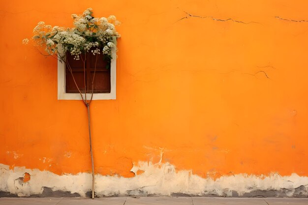 Foto parede plana com flor no lado laranja