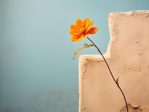 parede plana e uma flor ao lado