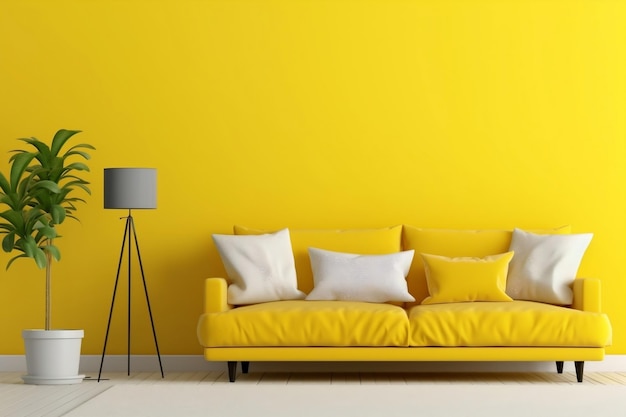 Parede vazia amarela vibrante de tela animada com espaço para IA geradora de texto