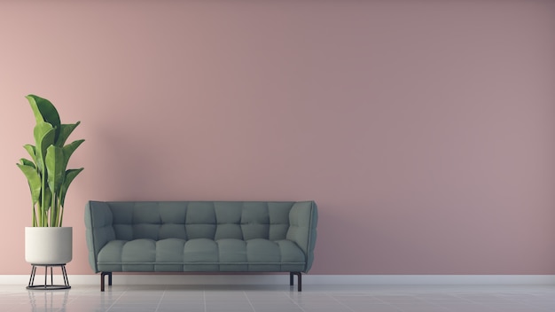 parede vazia tem sofá e planta em um piso renderização 3D