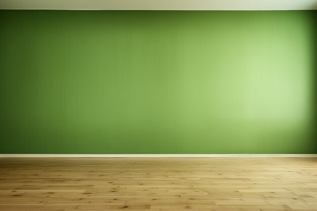 Foto parede verde em uma sala vazia com um chão de madeira