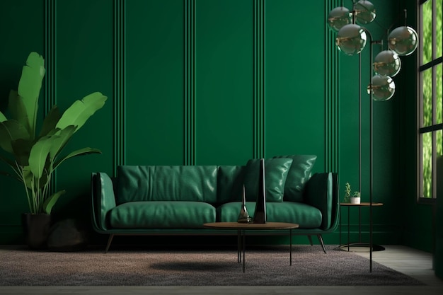 Parede verde escura com móveis modernos na sala de estar Generative AI