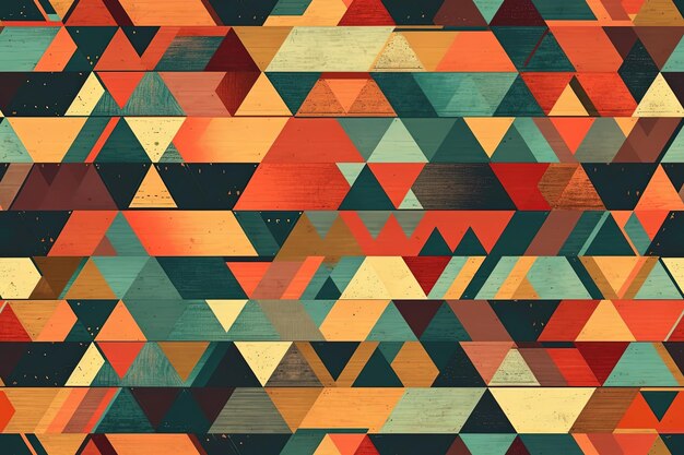 Parede vibrante e com padrão geométrico composta por triângulos multicoloridos criados com a tecnologia Generative AI