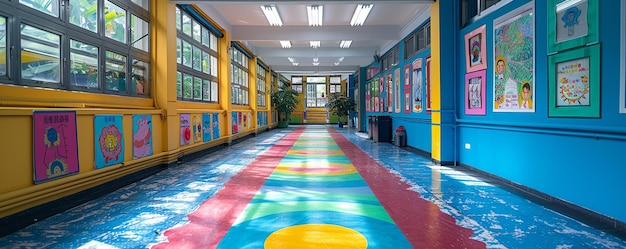 Foto las paredes de las aulas adornadas con papel pintado de los estudiantes