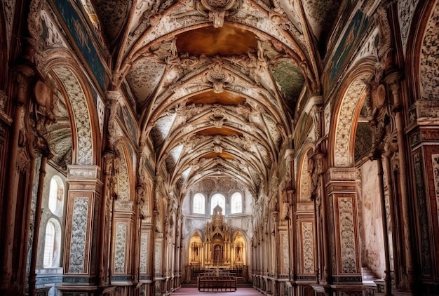 Paredes e teto da antiga igreja católica