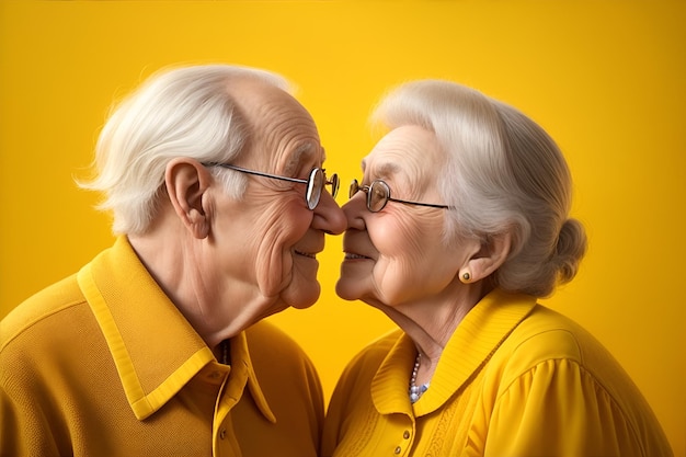 Pareja de abuelos románticos en un fondo de estudio IA generativa