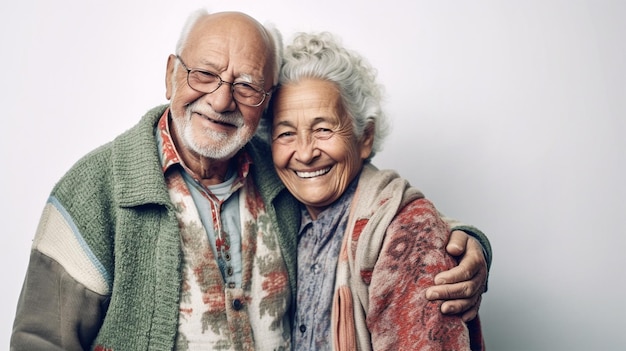 Una pareja de abuelos sonriendo felices.