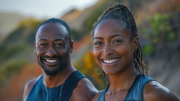 Una pareja de adultos en una carrera matutina