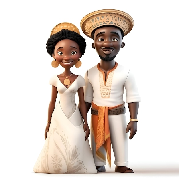 Foto pareja africana con ropa tradicional fondo blanco aislado ilustración 3d