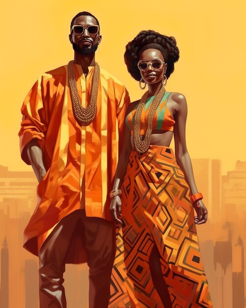 Foto pareja africana en trajes tradicionales ilustración generativa ai