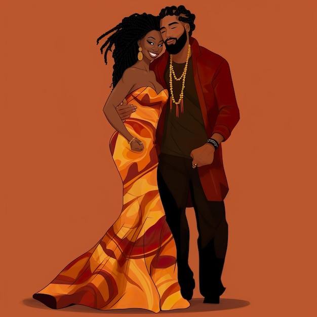 Foto pareja africana en trajes tradicionales ilustración generativa ai