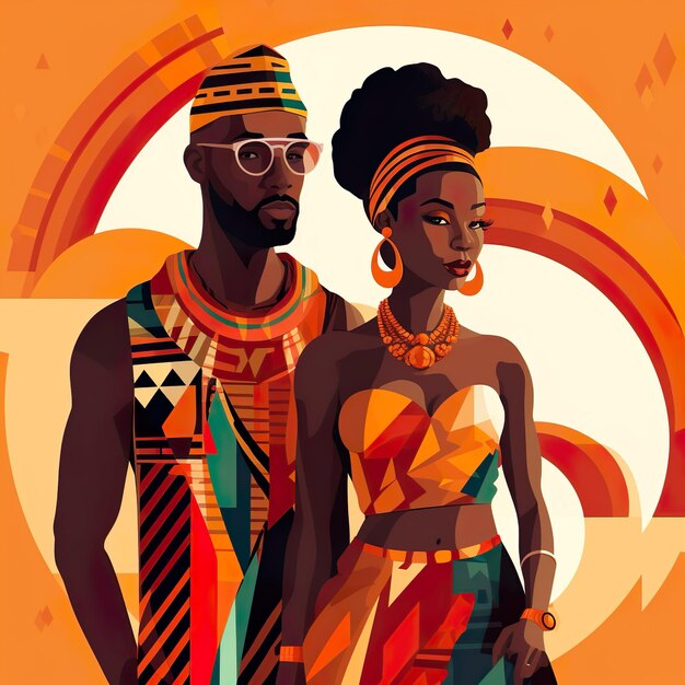 Foto pareja africana en trajes tradicionales ilustración generativa ai