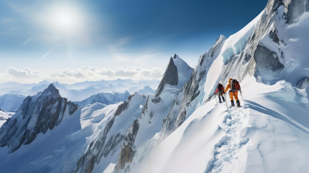 Una pareja de alpinistas en un entorno helado