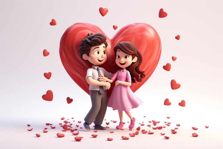 Pareja de amantes abrazan el corazón juntos ilustración de dibujos animados