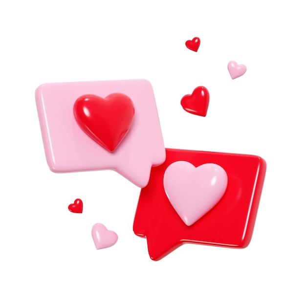 Foto pareja amor conversación 3d render de dos burbujas de discurso con corazón para chat romántico día de san valentín