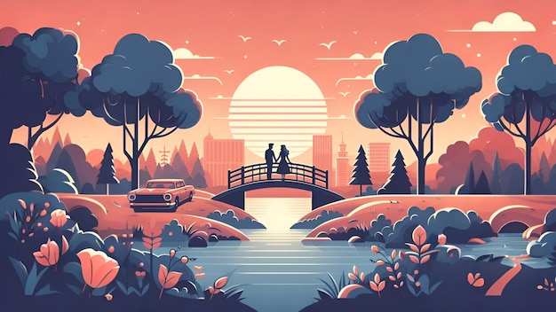 Foto pareja de amor en el fondo del atardecer