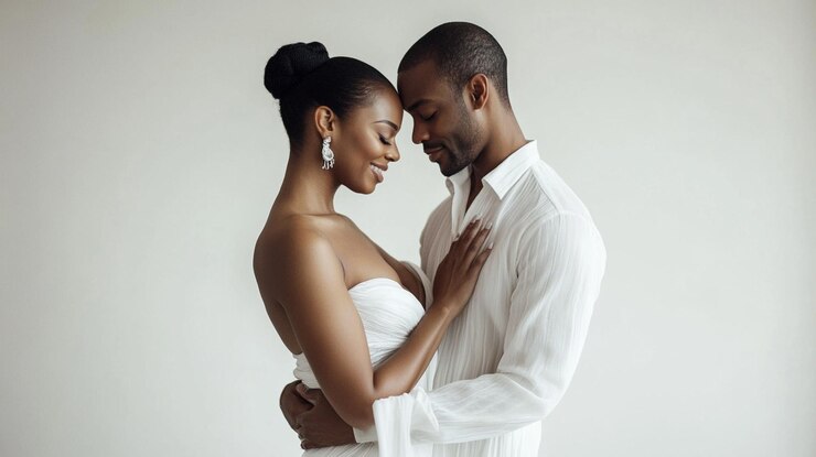 pareja de amor con vestido blanco