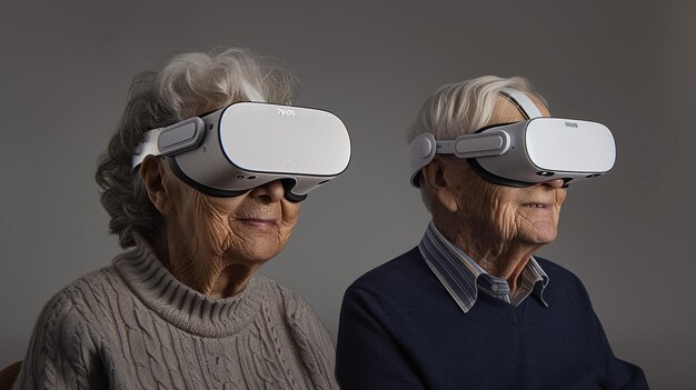 pareja de anciana mujer y hombre emocionalmente alegre sorprendido con gafas de sol de realidad virtual