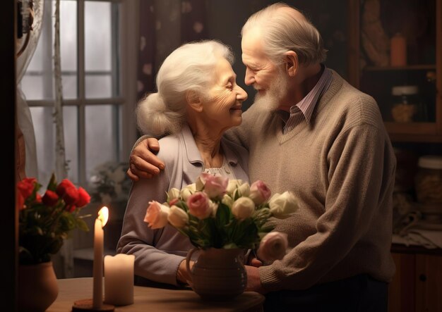 Foto una pareja de ancianos abrazándose feliz día de san valentín amor adulto