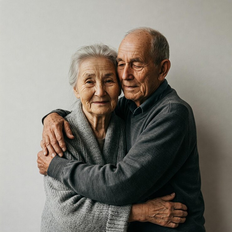 Una pareja de ancianos abrazándose
