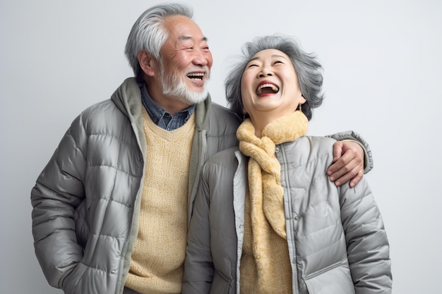 Una pareja de ancianos amigables y sonrientes.