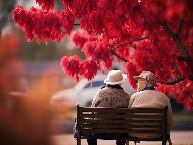 Foto una pareja de ancianos amorosa disfruta de un romántico día de otoño