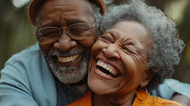 Una pareja de ancianos amorosos compartiendo un abrazo alegre IA generativa