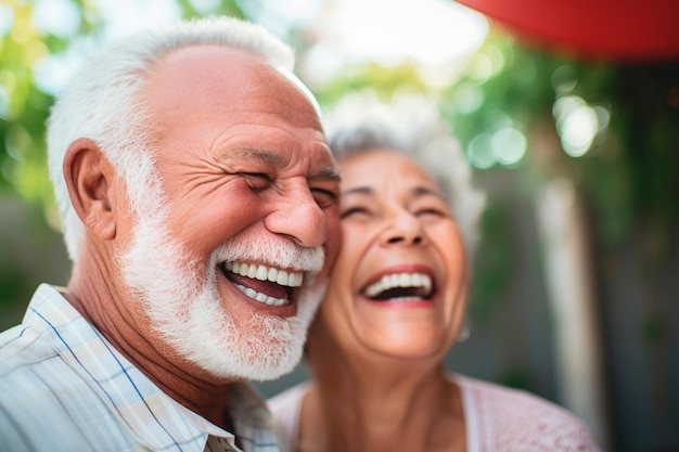 Foto una pareja de ancianos de ascendencia africana con sonrisas radiantes a través de su plan dental plan de salud dental