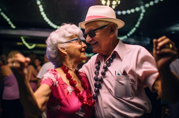 Una pareja de ancianos bailando juntos en una fiesta