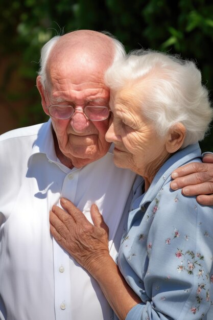 Una pareja de ancianos cariñosos abrazándose