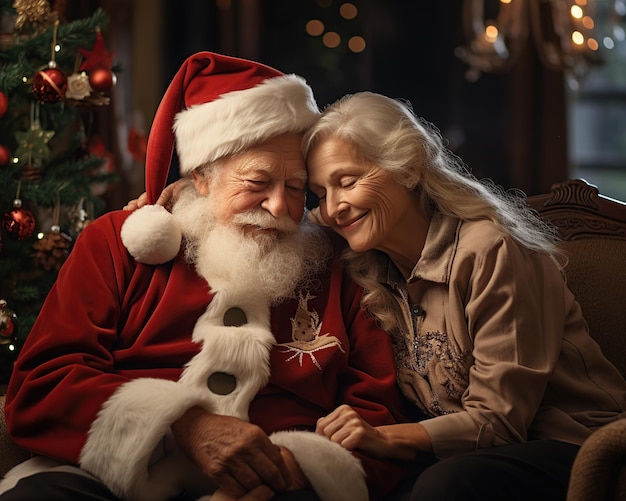 Una pareja de ancianos casados celebrando la Navidad juntos
