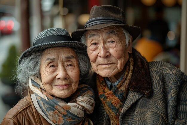 Una pareja de ancianos chinos posando juntos