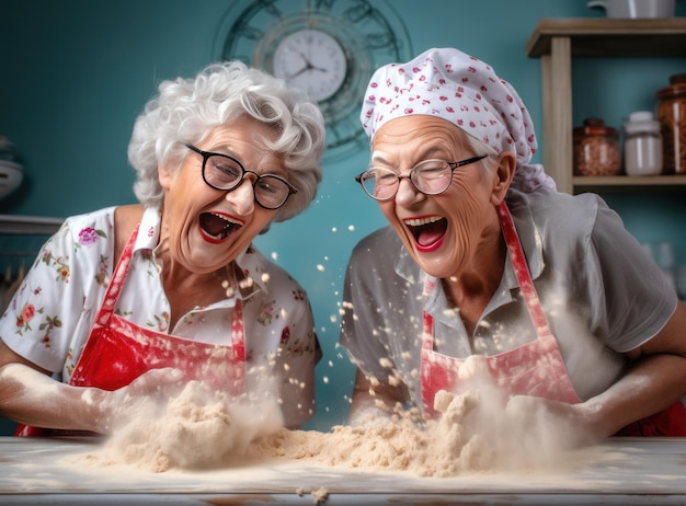 Una pareja de ancianos cocinando en la cocina.