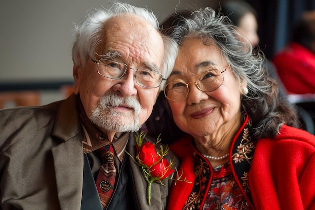 Una pareja de ancianos compartiendo un momento tierno juntos Retrato de un hombre y una mujer mayores sonrientes enamorados