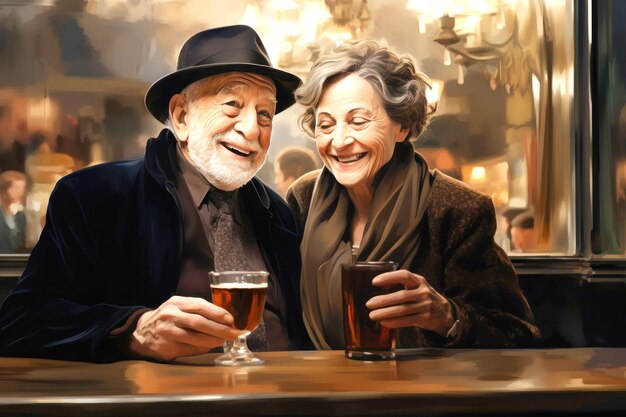 Una pareja de ancianos conversando en la mesa