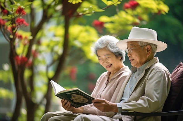 Pareja de ancianos descansando en el parque