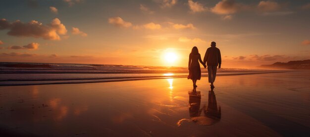 Foto una pareja de ancianos disfrutando de un romántico paseo por la playa en otoño