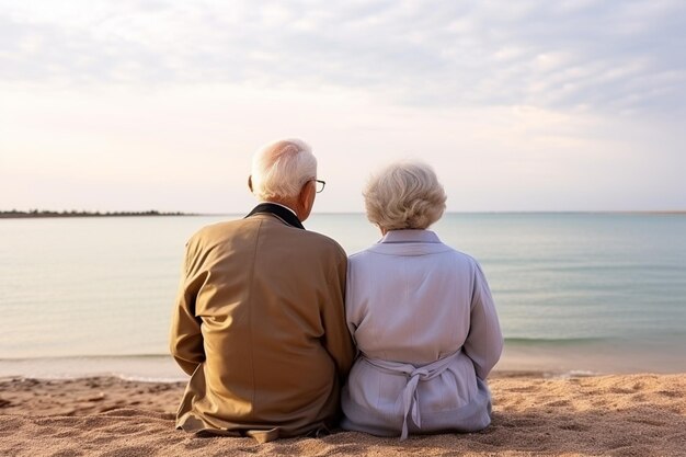 una pareja de ancianos enamorados de atrás celebrando el día de San Valentín