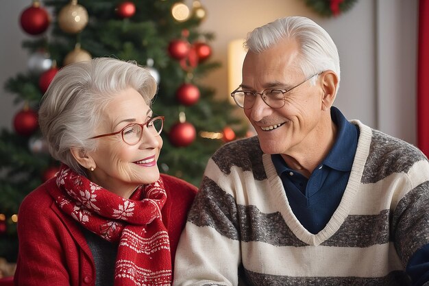 Una pareja de ancianos en la época de Navidad