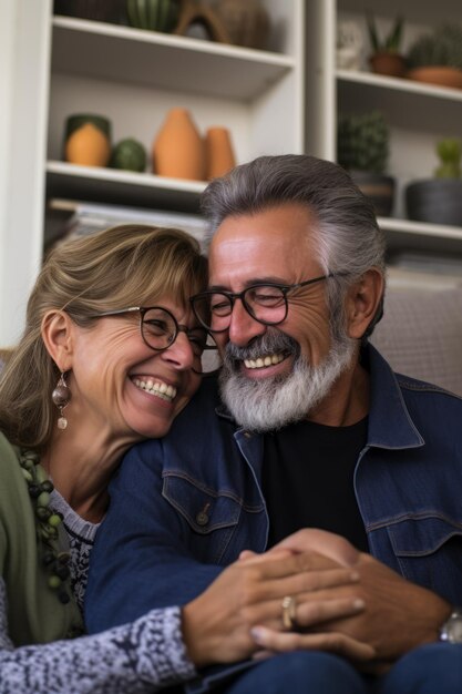 Foto una pareja de ancianos felices riendo juntos.