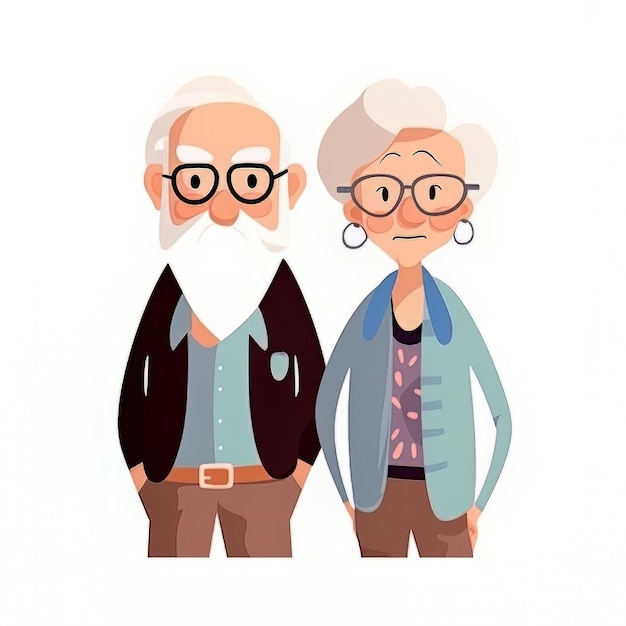 Una pareja de ancianos con gafas y barba blanca están de pie uno al lado del otro.