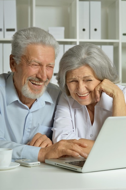 Pareja de ancianos con una laptop