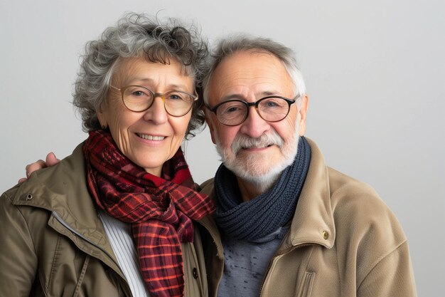 Una pareja de ancianos maduros posando juntos para una foto.