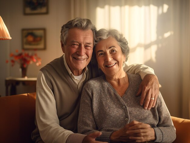 Una pareja de ancianos pasan tiempo juntos, una pareja de ancianos alegre y agradable sonriendo mientras están de buen humor.