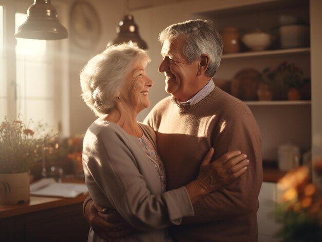 Una pareja de ancianos pasan tiempo juntos, una pareja de ancianos alegre y agradable sonriendo mientras están de buen humor.
